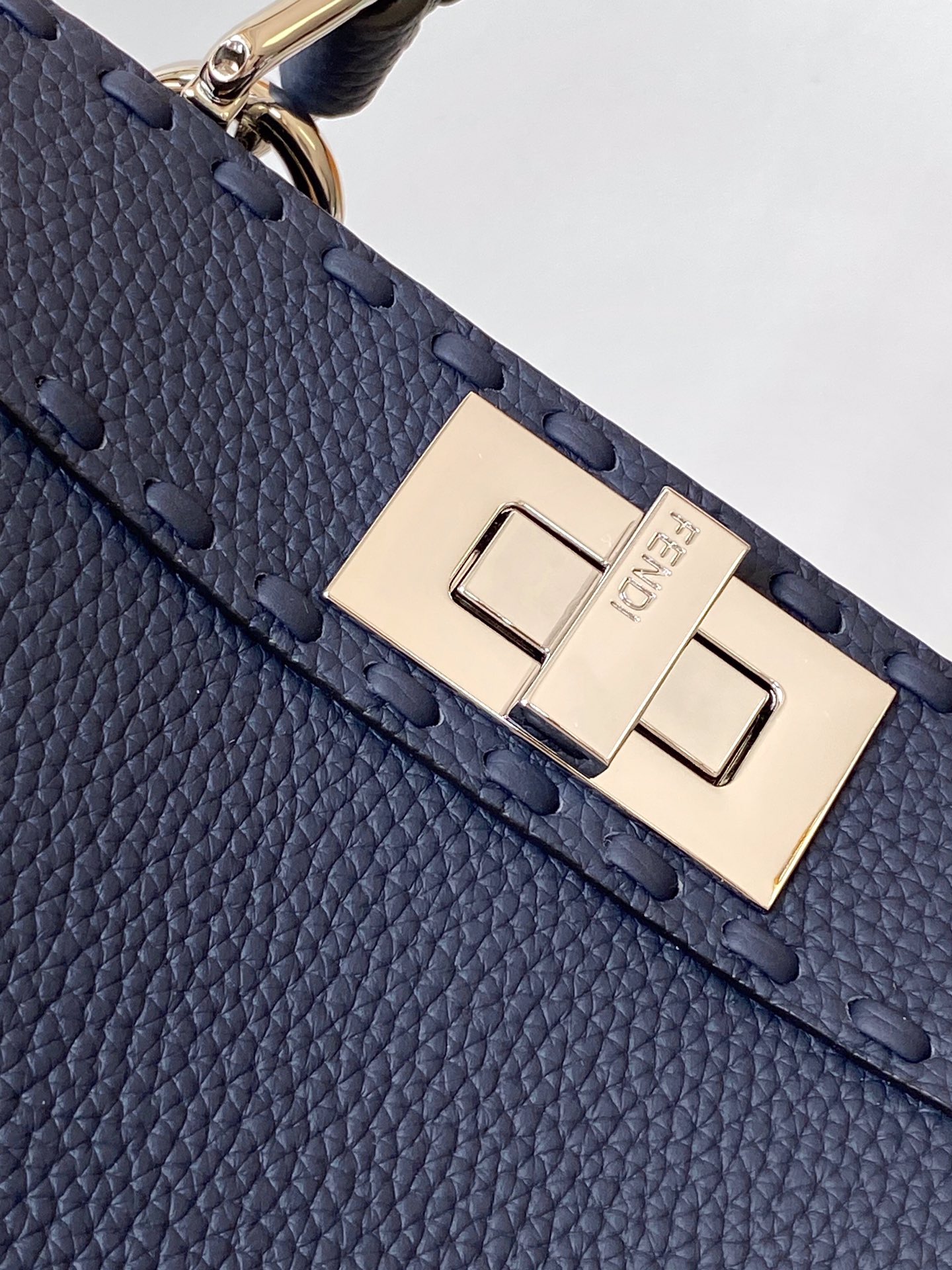 Fendi Peekaboo ISeeU Small Dark Blue Selleria Bag with 556 Hand-sewn Topstitches